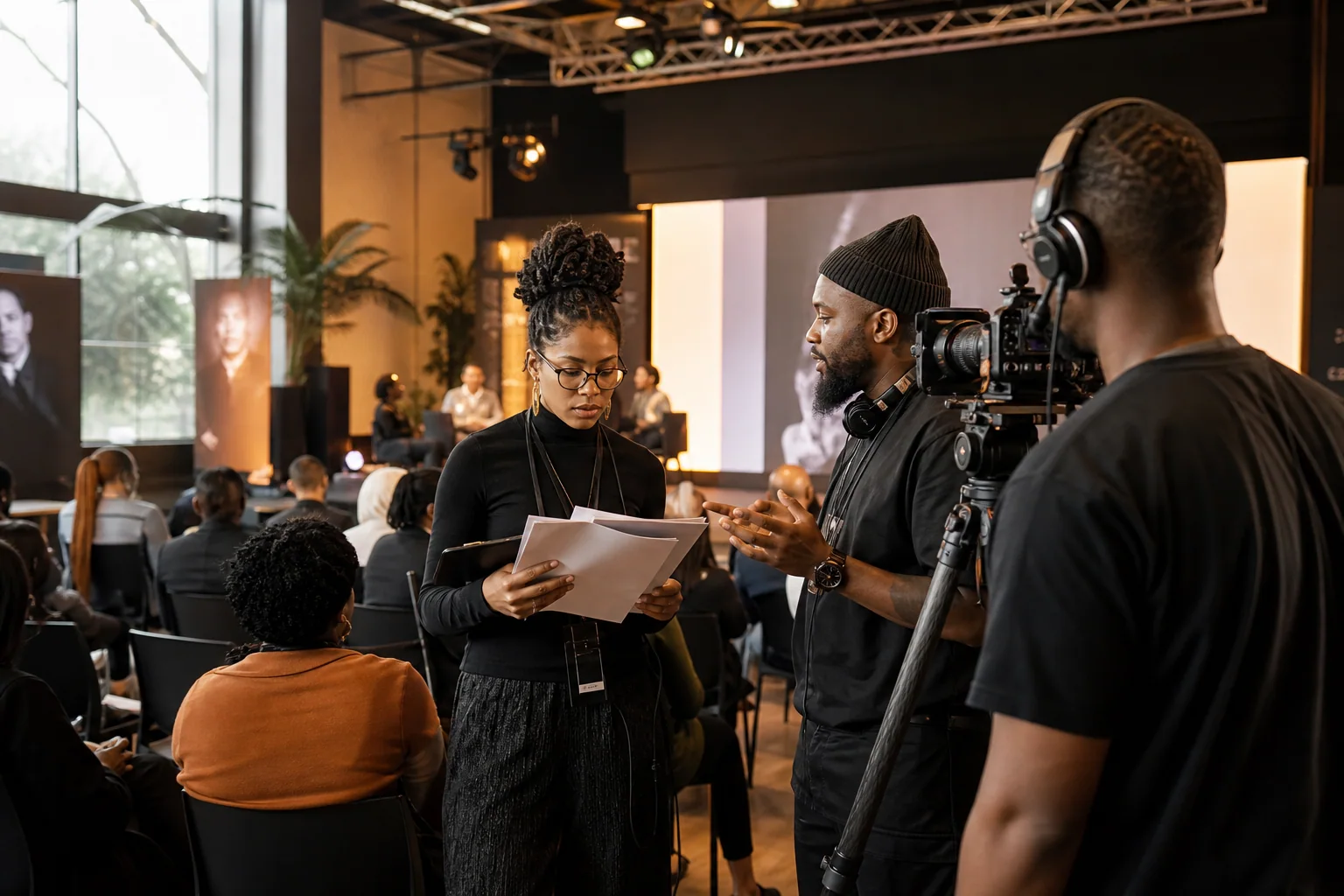 South African communications team coordinating media coverage at a live event